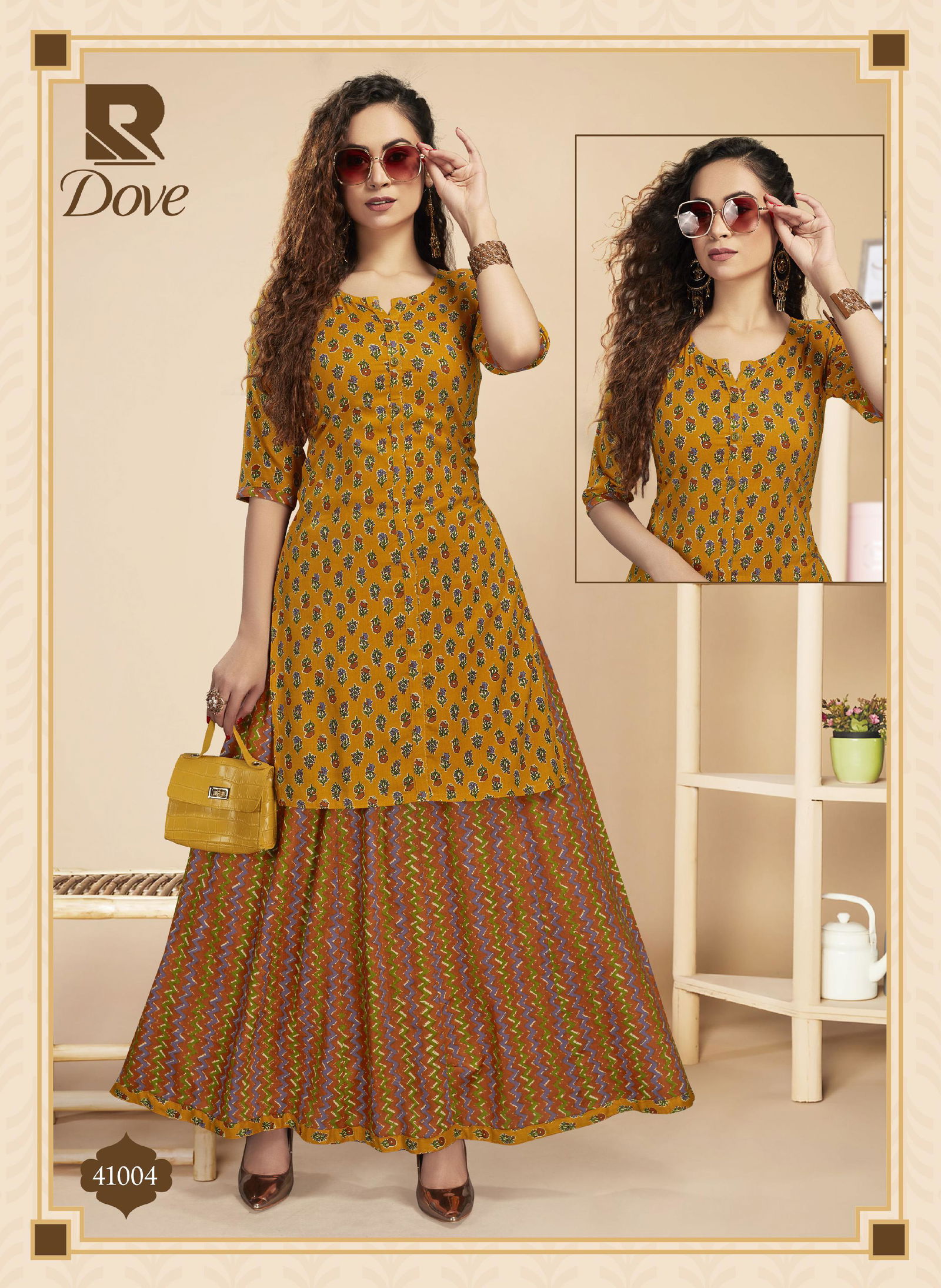 Raashi Dove Fancy Ethnic Wear Rayon Printed Kurti With Skirt Latest Collection